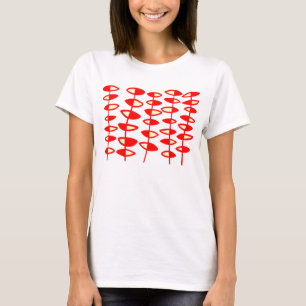 Camiseta Abstrato alterno das folhas - vermelho e creme