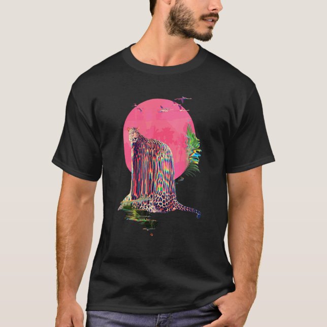 Camiseta Abstrato animal Leopardo Jaguar Glitar Vaporwave (Frente)