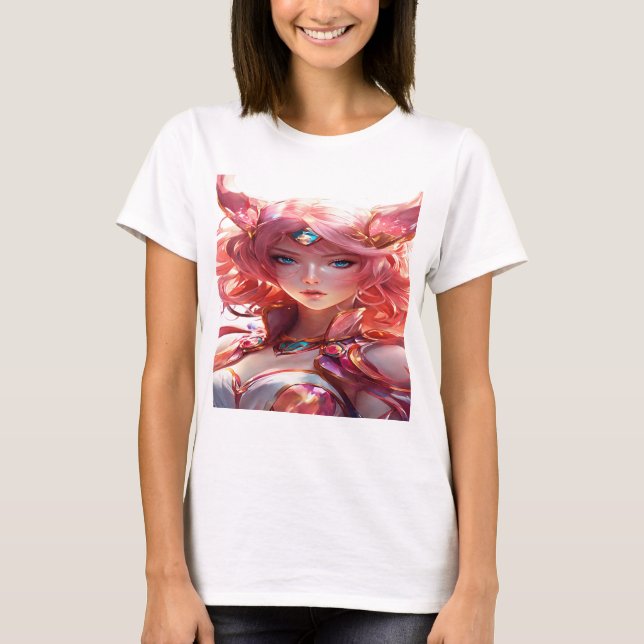 Camiseta Abstrato anime arte de uma menina mágica (Frente)