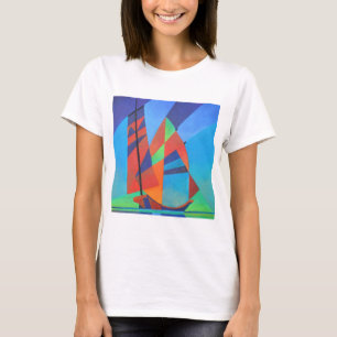 Camiseta Abstrato Art Junk Boat Contra Céu Azul Profundo