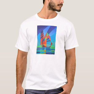 Camiseta Abstrato Art Junk Boat Contra Céu Azul Profundo