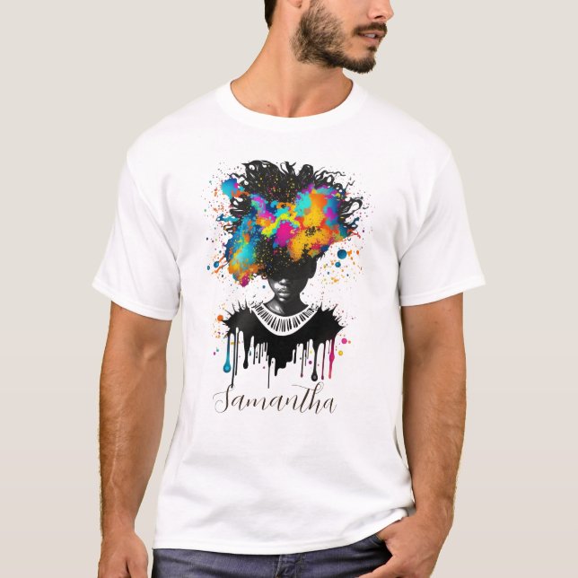 Camiseta Abstrato Artista Afro Mulher | Preto e branco (Frente)