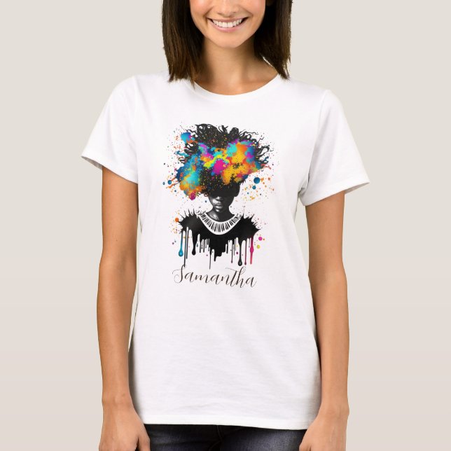 Camiseta Abstrato Artista Afro Mulher | Preto e branco (Frente)