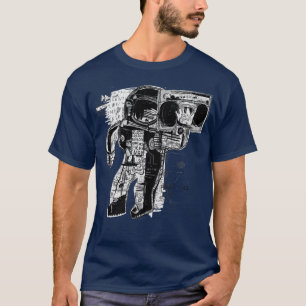 Camiseta Abstrato Astronauta Ouvindo Ilustração Musical