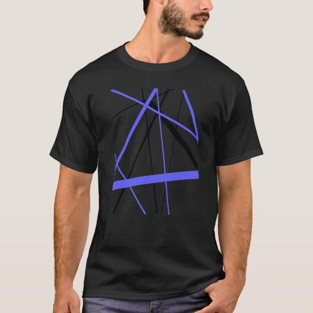 Camiseta Abstrato Azul sem costura e tiras pretas cortadas  (Frente)