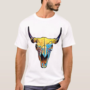 Camiseta Abstrato Bull Bovine Skull Art
