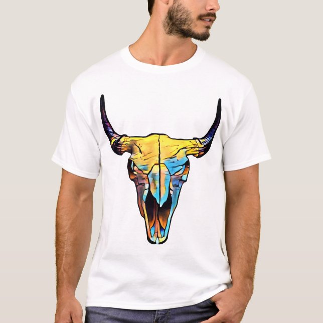 Camiseta Abstrato Bull Bovine Skull Art (Frente)