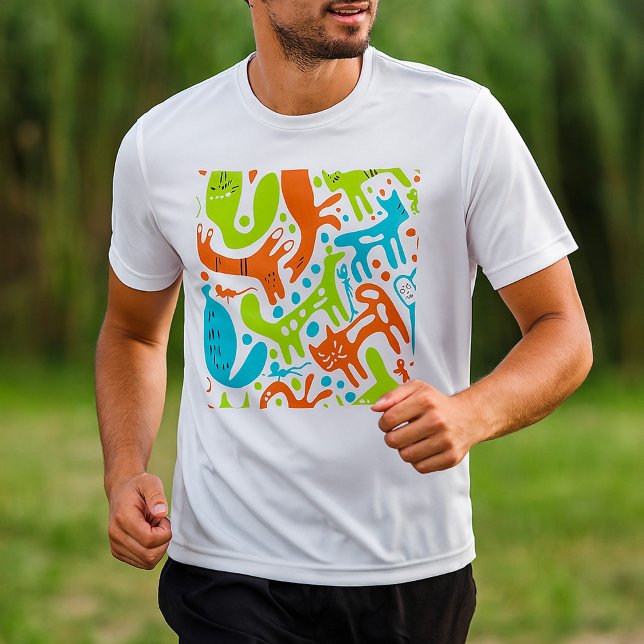 Camiseta Abstrato Cat Patterno Whimsical Modern Pet Art (Criador carregado)