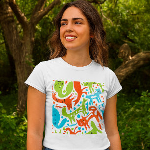 Camiseta Abstrato Cat Patterno Whimsical Modern Pet Art