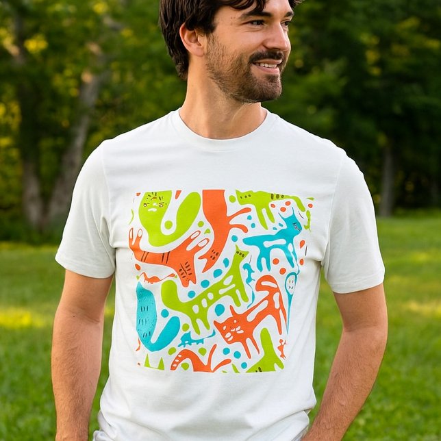Camiseta Abstrato Cat Patterno Whimsical Modern Pet Art (Criador carregado)