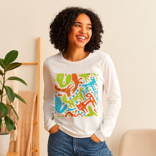 Camiseta Abstrato Cat Patterno Whimsical Modern Pet Art