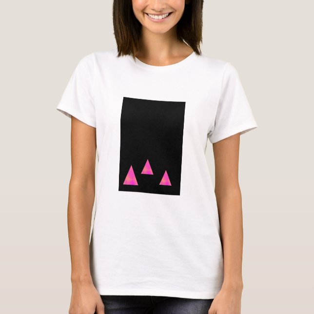 Camiseta Abstrato cor-de-rosa triângulos pretos (Frente)