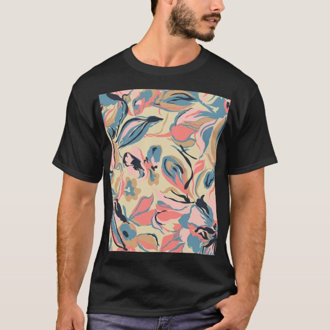 Camiseta Abstrato: creme floral geométrico. (Frente)