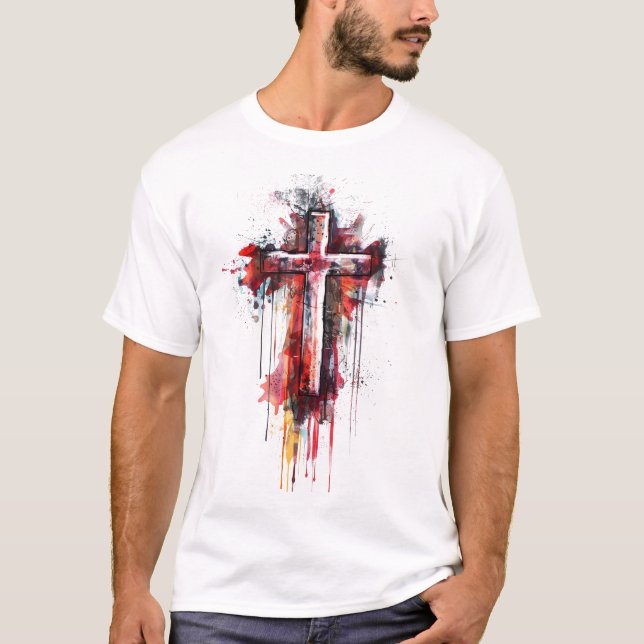 Camiseta Abstrato cruz com bíblia verso T-Shirt (Frente)