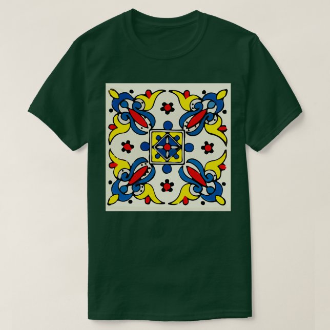 Camiseta Abstrato cruz muro de azulejo do talavera mexicano (Frente do Design)