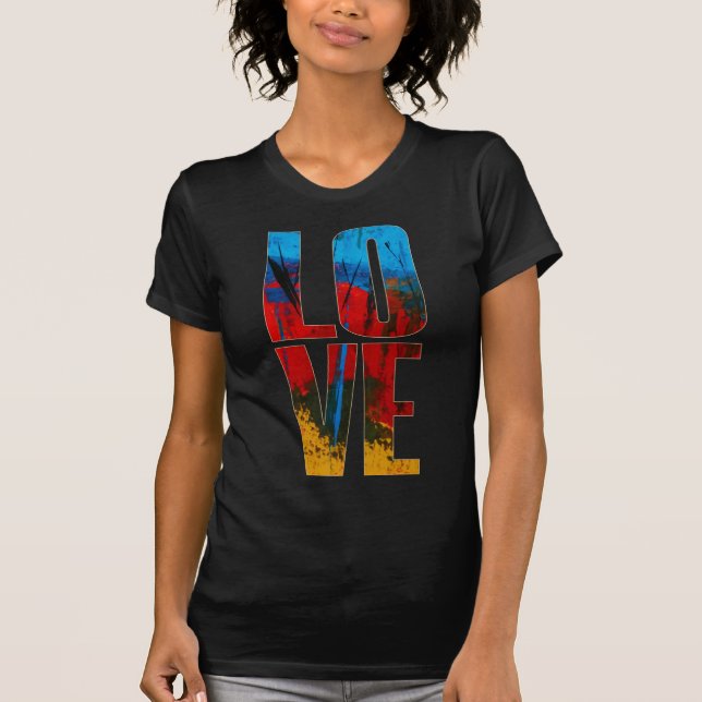 Camiseta Abstrato de Arte Amarela Vermelha Azul Vermelha Am (Frente)