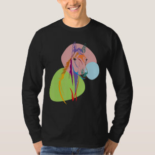 Camiseta Abstrato De Cabeça De Cavalo Corante E Corrida Col