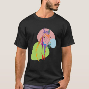 Camiseta Abstrato De Cabeça De Cavalo Corante E Corrida Col
