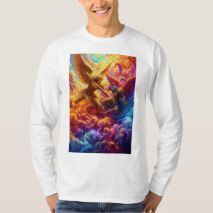 Camiseta Abstrato de Conflito Celestial Colorida