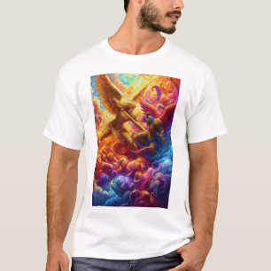 Camiseta Abstrato de Conflito Celestial Colorida
