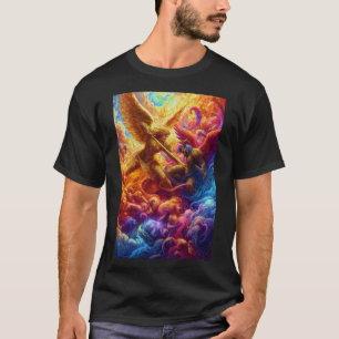 Camiseta Abstrato de Conflito Celestial Colorida