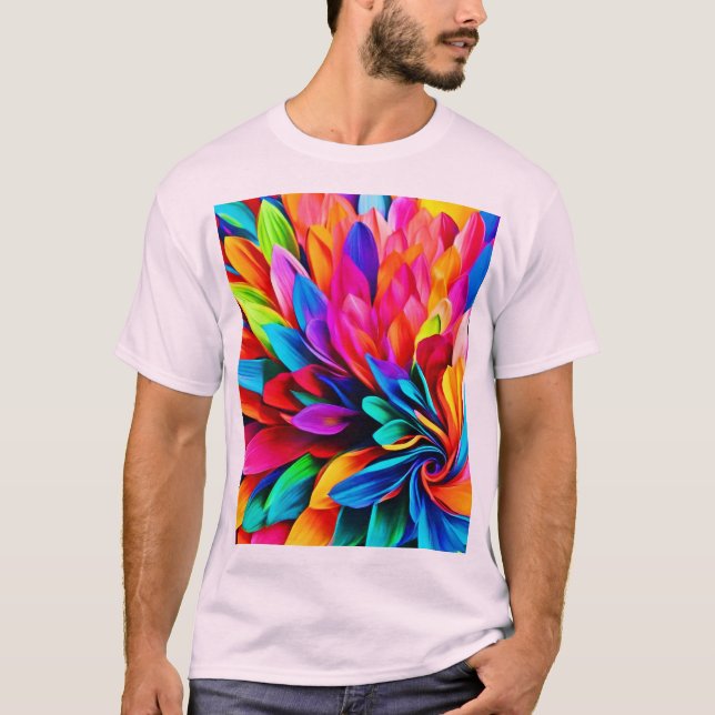Camiseta Abstrato de Flor Arco-Íris Vibrante (Frente)