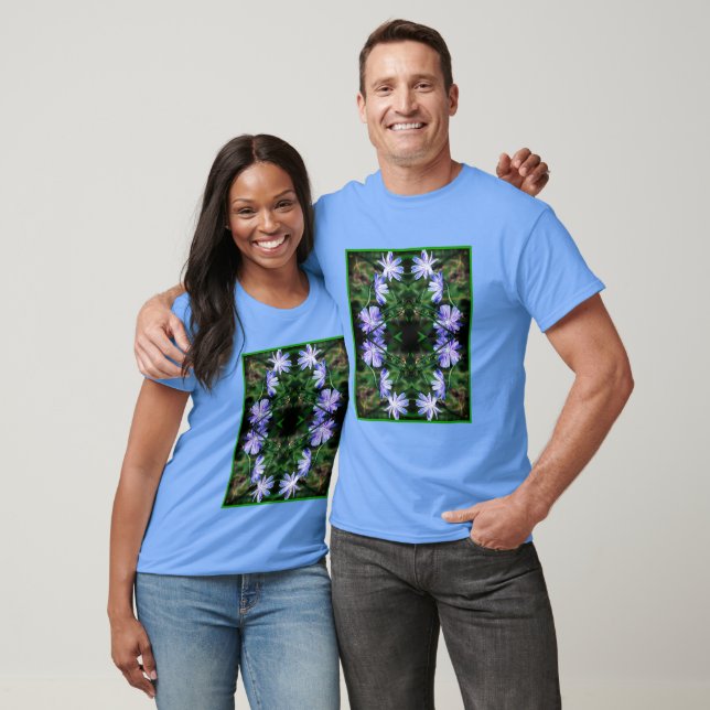 Camiseta Abstrato de Flores de Chicória Selvagem Azul (Unissex)