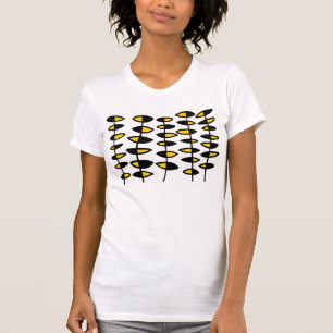 Camiseta Abstrato de Folhas Alternativas - Preto e Âmbar