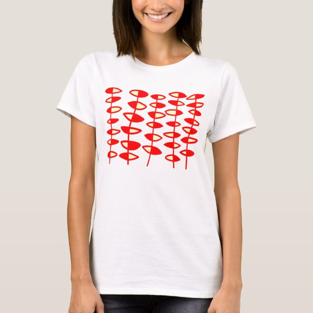 Camiseta Abstrato de Folhas Alternativas - Vermelho e Creme (Frente)