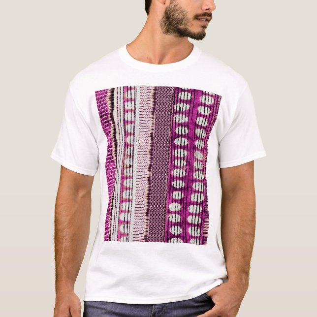 Camiseta Abstrato de Fronteira Étnica de Fuchsia (Frente)