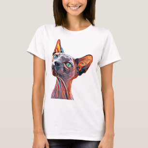 Camiseta Abstrato de gato sem cabelo Arte Colorida