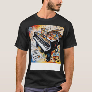 Camiseta Abstrato de imagem de piano e símbolos musicais