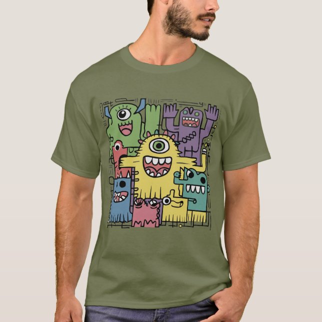 Camiseta Abstrato de Monstro Engraçado Colorida (Frente)