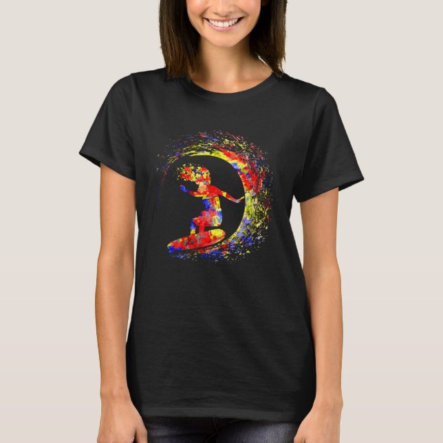 Camiseta Abstrato de Onda de Surfe de Surfe Colorida (Frente)