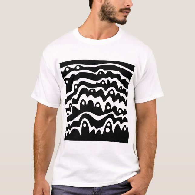Camiseta Abstrato de onda preto e branco (Frente)