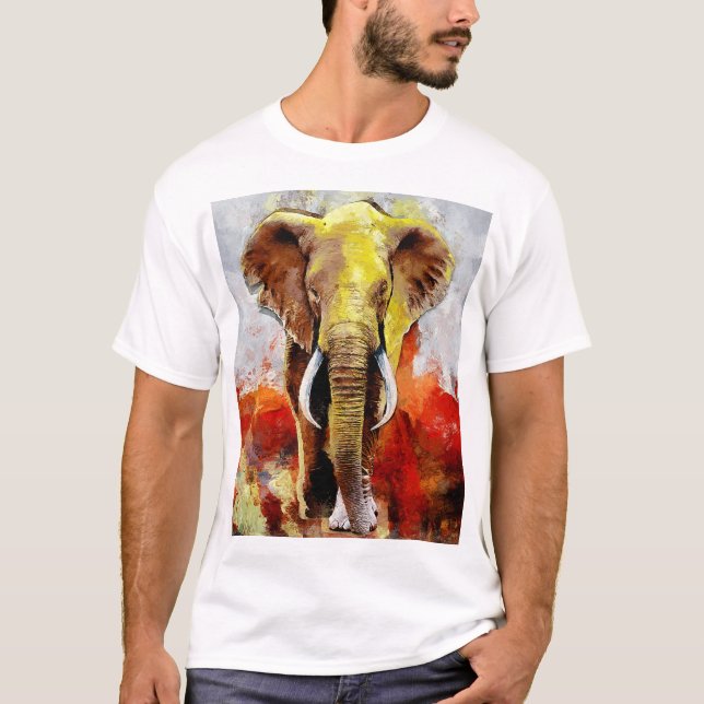 Camiseta Abstrato de pintura de óleo de elefante moderno (Frente)