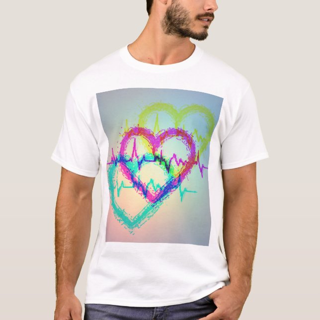 Camiseta Abstrato Design de Coração Colorida (Frente)