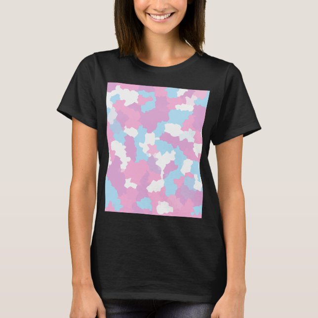 Camiseta Abstrato do Camo Branco Azul Rosa (Frente)