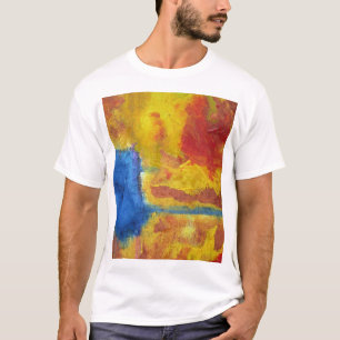 Camiseta Abstrato do vermelho, o alaranjado e do azul do