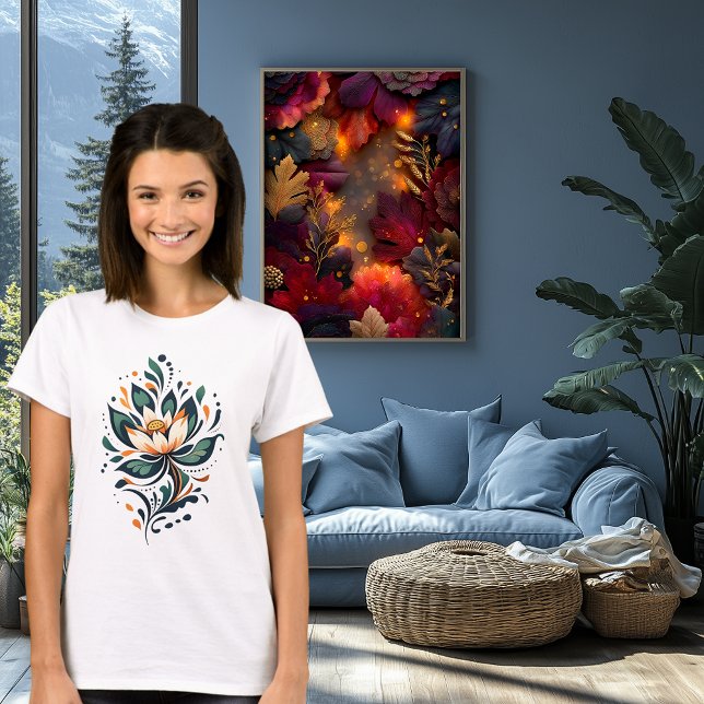 Camiseta Abstrato Elegante Lotus Flower Art (Criador carregado)