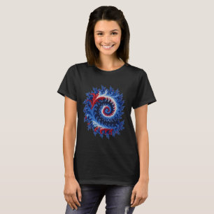 Camiseta Abstrato espiral fractal patriótico vermelho branc