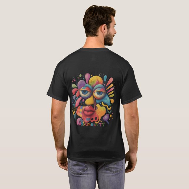 Camiseta Abstrato face Colorida Artsy Divertido Impressiona (Parte Traseira Completa)