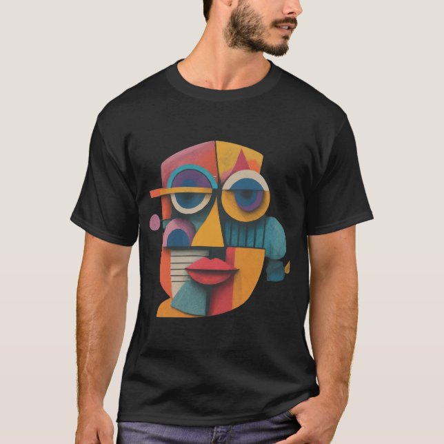 Camiseta Abstrato face Colorida Artsy Divertido Impressiona (Frente)