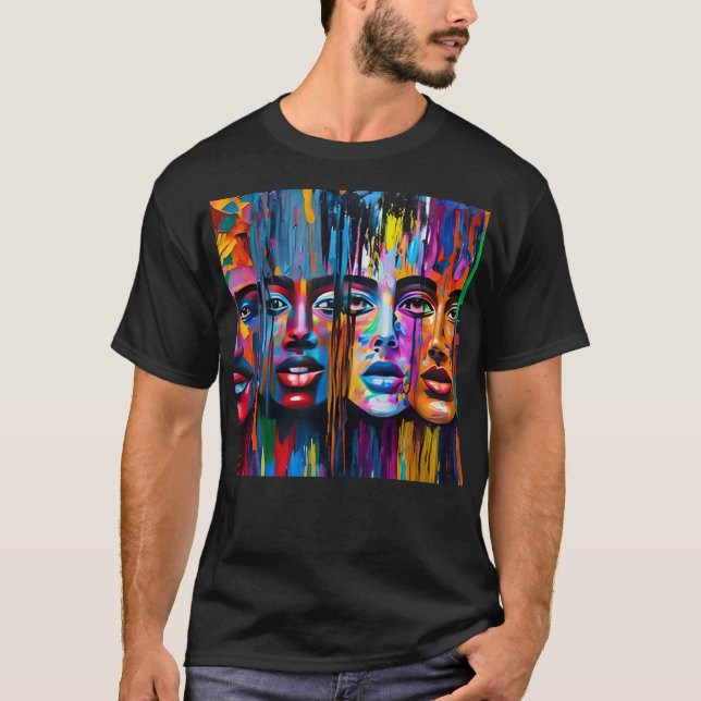 Camiseta Abstrato face Colorida Artsy Divertido Impressiona (Frente)