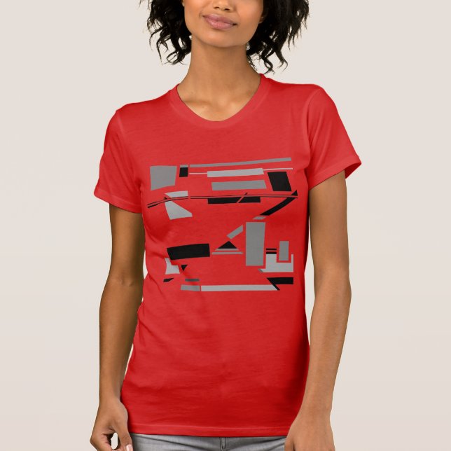 Camiseta Abstrato Geométrico de Cinza Negra, inspirado no M (Frente)