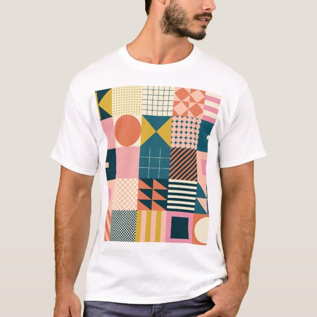 Camiseta Abstrato Geométrico Moderno: Design Colorida (Frente)