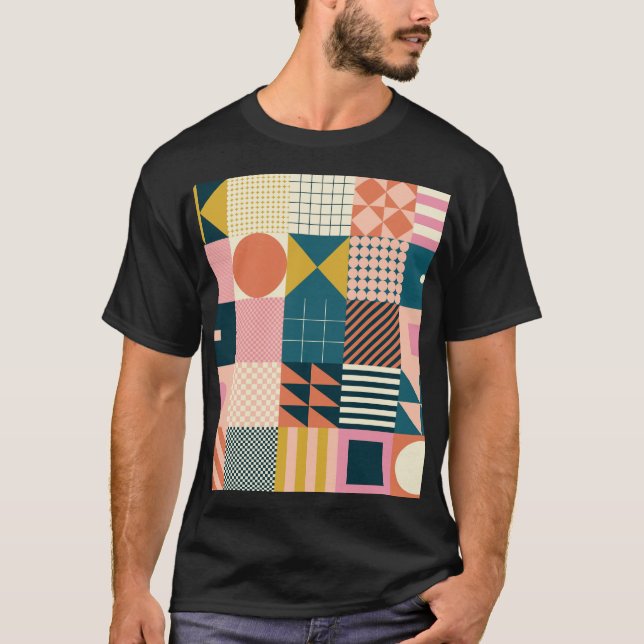 Camiseta Abstrato Geométrico Moderno: Design Colorida (Frente)