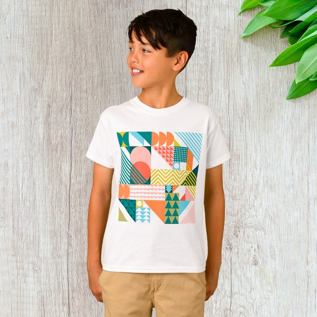 Camiseta Abstrato Geométrico Retroativo em Negrito com Padr (Criador carregado)