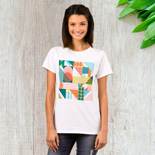 Camiseta Abstrato Geométrico Retroativo em Negrito com Padr (Criador carregado)