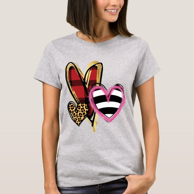 Camiseta Abstrato Hearts Red Xadrez Cheetah Black Stripe (Frente)